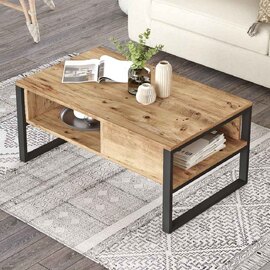 Raleo Wooden Coffee Table with Metal Frame in Atlantic Pine