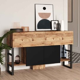 Raleo Wooden Console Table with Metal Frame in Atlantic Pine and Anthracite