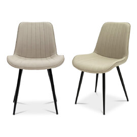 Ralune Stone Faux Leather Dining Chairs with Black Legs in Pair
