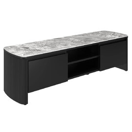 Ramona Grey Gloss Ceramic Top TV Stand With Wooden Base