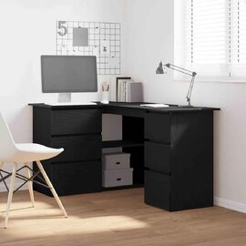 Ramona Wooden Corner Laptop Desk With 4 Drawers - Black Oak