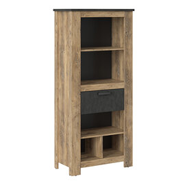 Rapilla Wooden Bookcase With 1 Drawer In Chestnut And Matera Grey