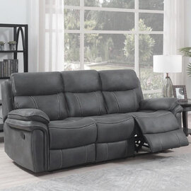 Rasalas Fabric Recliner 3 Seater Sofa In Charcoal Grey