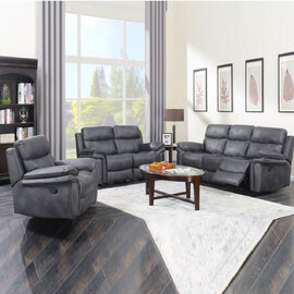 Rasalas Fabric Recliner Sofa Suite In Charcoal Grey
