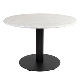 Raseo Round White Carrara Solid Marble Top Coffee Table with Bicton Black Base