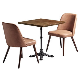 Ratcliff Wooden Dining Table With 2 Avelay Cognac Chairs In Rustic Oak