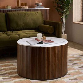 Ratro White Marble Effect Top Coffee Table with Walnut Wooden Base