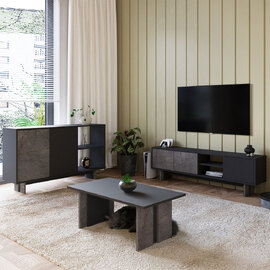 Ravello Wooden Living Room Furniture Set in Anthracite and Gordion Marble and LED