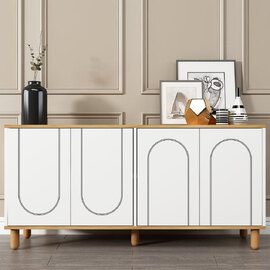 Ravone Wooden Sideboard with 4 Doors in Sapphire Oak and White