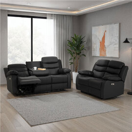 Rawlins Faux Leather Recliner 3+2 Seater Sofa Set in Black