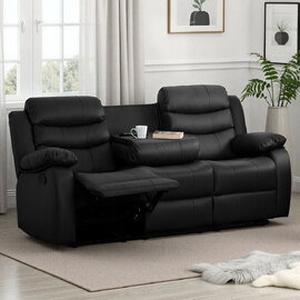 Rawlins Faux Leather Recliner 3 Seater Sofa in Black