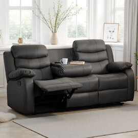 Rawlins Faux Leather Recliner 3 Seater Sofa in Grey
