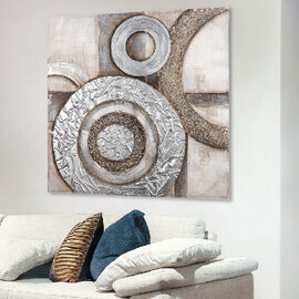 Raxen Canvas Circle Wall Art in Silver