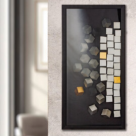 Raxen Glass 3D Cubes Pattern Wall Art in Black and Silver