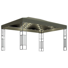 Raziel Large Fabric Gazebo In Taupe With LED String Lights