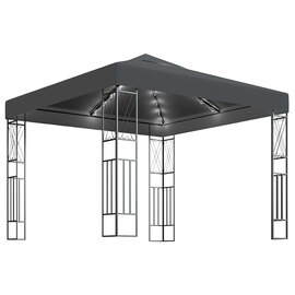 Raziel Small Fabric Gazebo In Anthracite With LED String Lights