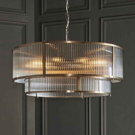 Redington Ribbed Glass Metal Tiered Ceiling Pendant Light in Antique Brass