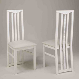 Regal White Wooden Dining Chairs In Pair