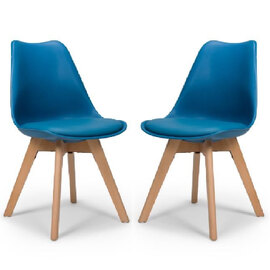 Regis Blue Leather Dining Chairs With Oak Legs In Pair