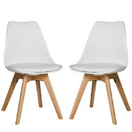 Regis White Leather Dining Chairs With Oak Legs In Pair