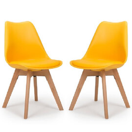 Regis Yellow Leather Dining Chairs With Oak Legs In Pair