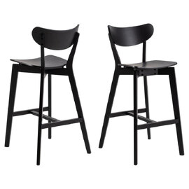 Reims Matt Black Wooden Bar Chairs In Pair