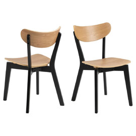 Reims Oak Black Wooden Dining Chairs In Pair