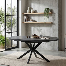 Remy Oval Wooden Extending Dining Table in Charcoal