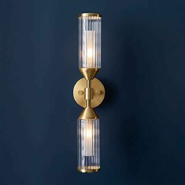 Reno Double Ribbed Glass Wall Light In Satin Brass