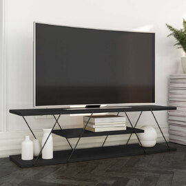 Renova Large Wooden TV Stand With 2 Shelves In Anthracite And Grey
