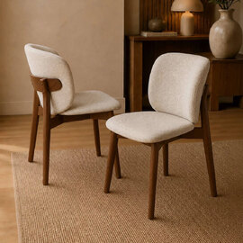 Rervan Walnut and Natural Fabric Dining Chairs in Pair