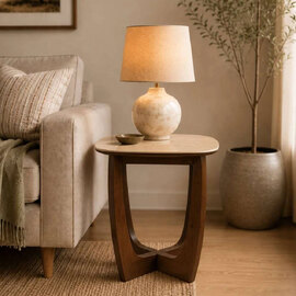 Rervan Wooden Lamp Table in Walnut and Natural