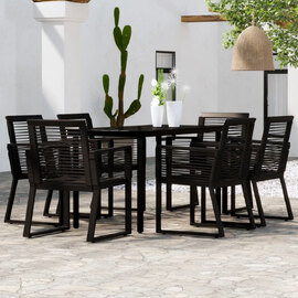 Revano Garden 140cm Glass Top Dining Table with 6 Chairs in Black