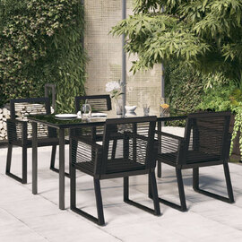 Revano Garden 160cm Glass Top Dining Table with 4 Chairs in Black