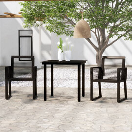 Revano Garden 80cm Glass Top Dining Table with 2 Chairs in Black