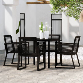 Revano Garden 80cm Glass Top Dining Table with 4 Chairs in Black