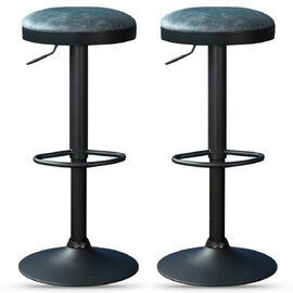 Rexford Stone Blue Fabric Gas Lift Stools - Pair