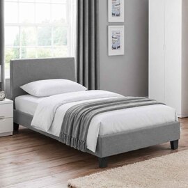 Rafiya Linen Fabric Single Bed In Light Grey