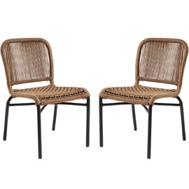 Rialto Natural Rattan Bar Chairs With Black Metal Frame In Pair
