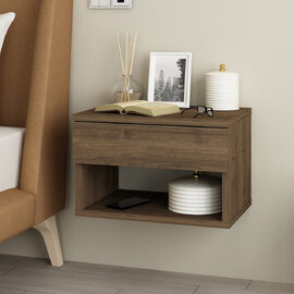 Ribero Wooden Wall Hung Bedside Cabinet in Walnut