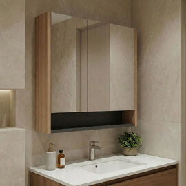 Ricato 800mm Wooden Wall Mounted Bathroom Mirror Cabinet in Walnut