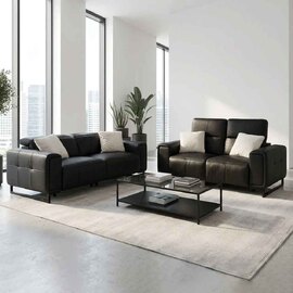 Richmont Leather Electric Recliner 3+2 Sofa Set in Black