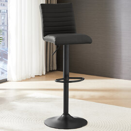 Ripple Faux Leather Bar Stool In Black With Black Base