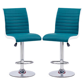 Ritz Teal And White Faux Leather Bar Stools In Pair