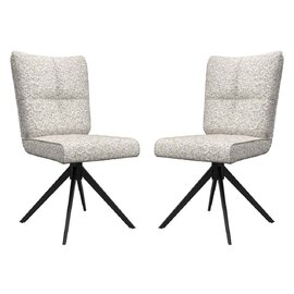 Rivano Ivory Fabric Armless Dining Chairs with Black Legs in Pair
