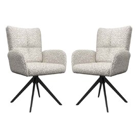 Rivano Ivory Fabric Swivel Dining Chairs with Black Legs in Pair