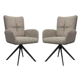 Rivano Oatmeal Fabric Swivel Dining Chairs with Black Legs in Pair