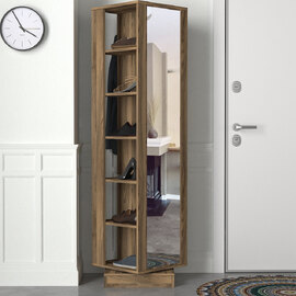 Rivaro Wooden Hallway Coat Stand with Mirror in Walnut
