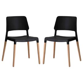 Rivera Plastic Dining Chairs With Beech Legs In Pair - Black