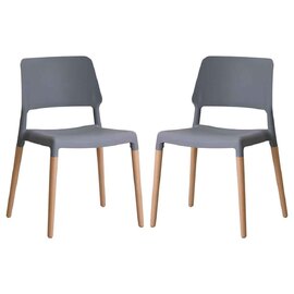 Rivera Plastic Dining Chairs With Beech Legs In Pair - Grey